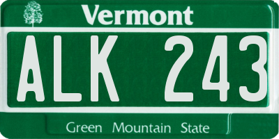 VT license plate ALK243