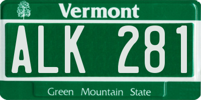 VT license plate ALK281