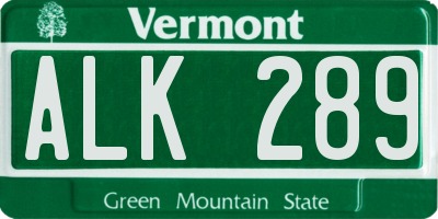 VT license plate ALK289