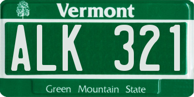 VT license plate ALK321