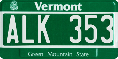 VT license plate ALK353