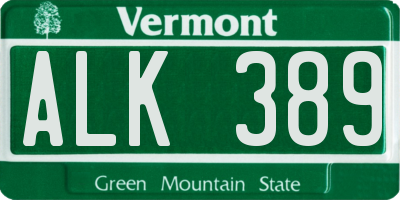 VT license plate ALK389