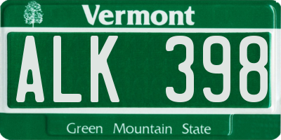 VT license plate ALK398