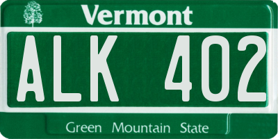 VT license plate ALK402