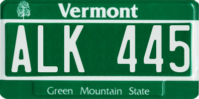 VT license plate ALK445