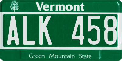 VT license plate ALK458