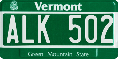 VT license plate ALK502