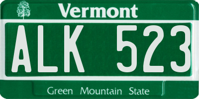 VT license plate ALK523