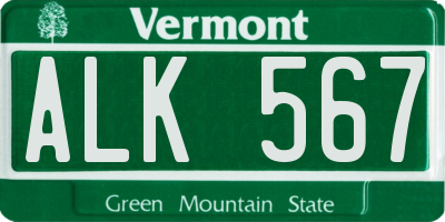 VT license plate ALK567