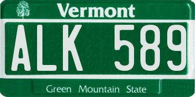 VT license plate ALK589