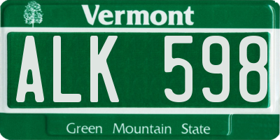 VT license plate ALK598