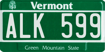 VT license plate ALK599