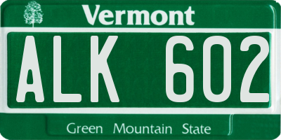 VT license plate ALK602