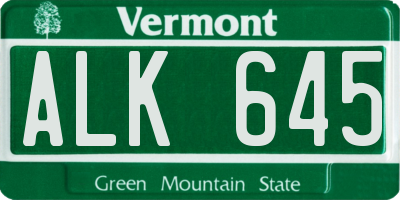 VT license plate ALK645