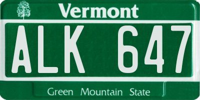 VT license plate ALK647