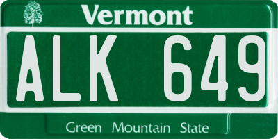 VT license plate ALK649