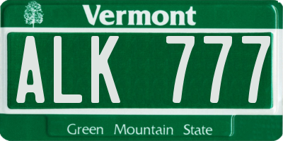 VT license plate ALK777