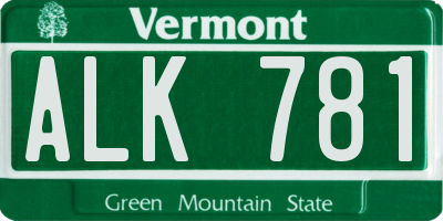 VT license plate ALK781