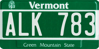 VT license plate ALK783