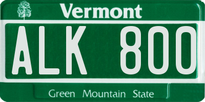 VT license plate ALK800