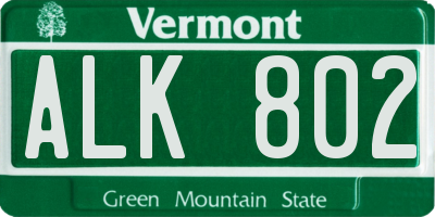 VT license plate ALK802