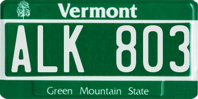 VT license plate ALK803