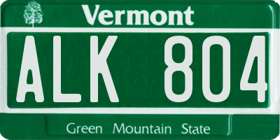 VT license plate ALK804