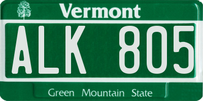 VT license plate ALK805