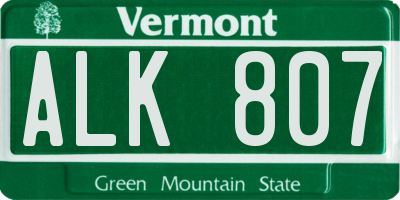 VT license plate ALK807