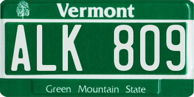 VT license plate ALK809