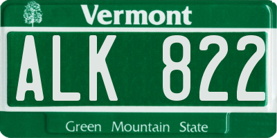 VT license plate ALK822