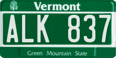 VT license plate ALK837