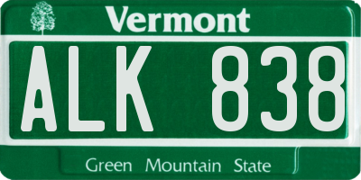 VT license plate ALK838