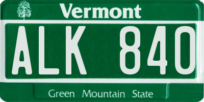 VT license plate ALK840