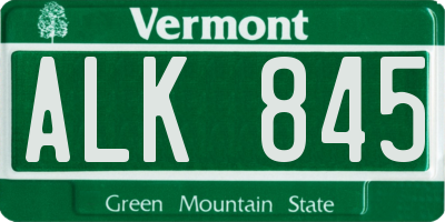 VT license plate ALK845