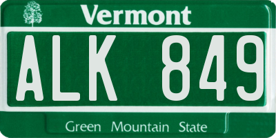 VT license plate ALK849