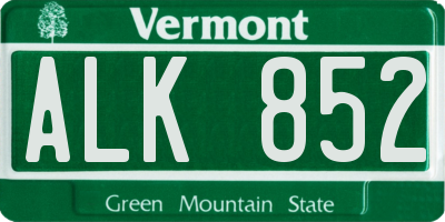 VT license plate ALK852