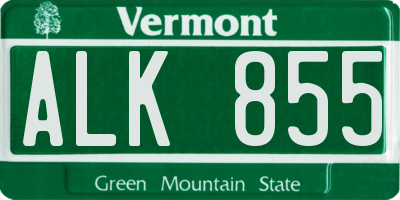 VT license plate ALK855