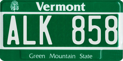 VT license plate ALK858