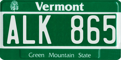 VT license plate ALK865