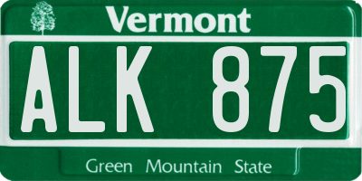 VT license plate ALK875