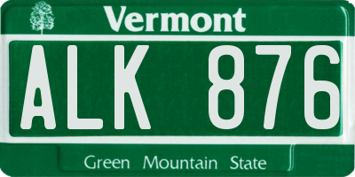 VT license plate ALK876