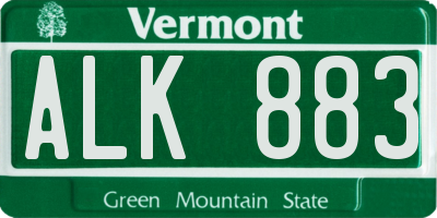 VT license plate ALK883