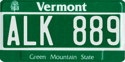 VT license plate ALK889