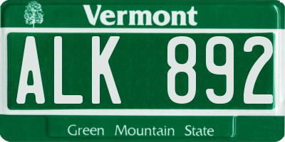 VT license plate ALK892