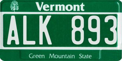 VT license plate ALK893