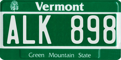 VT license plate ALK898