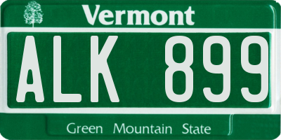 VT license plate ALK899