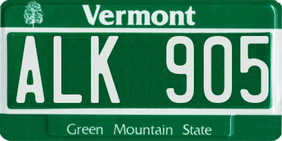 VT license plate ALK905