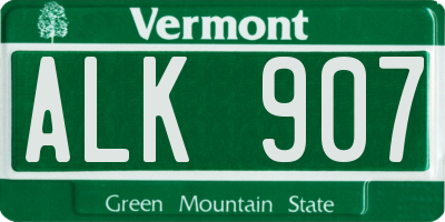 VT license plate ALK907
